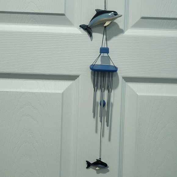Blue Gray Dolphin Acrylic Metal Hanging Wind Chimes - Picture 11 of 12